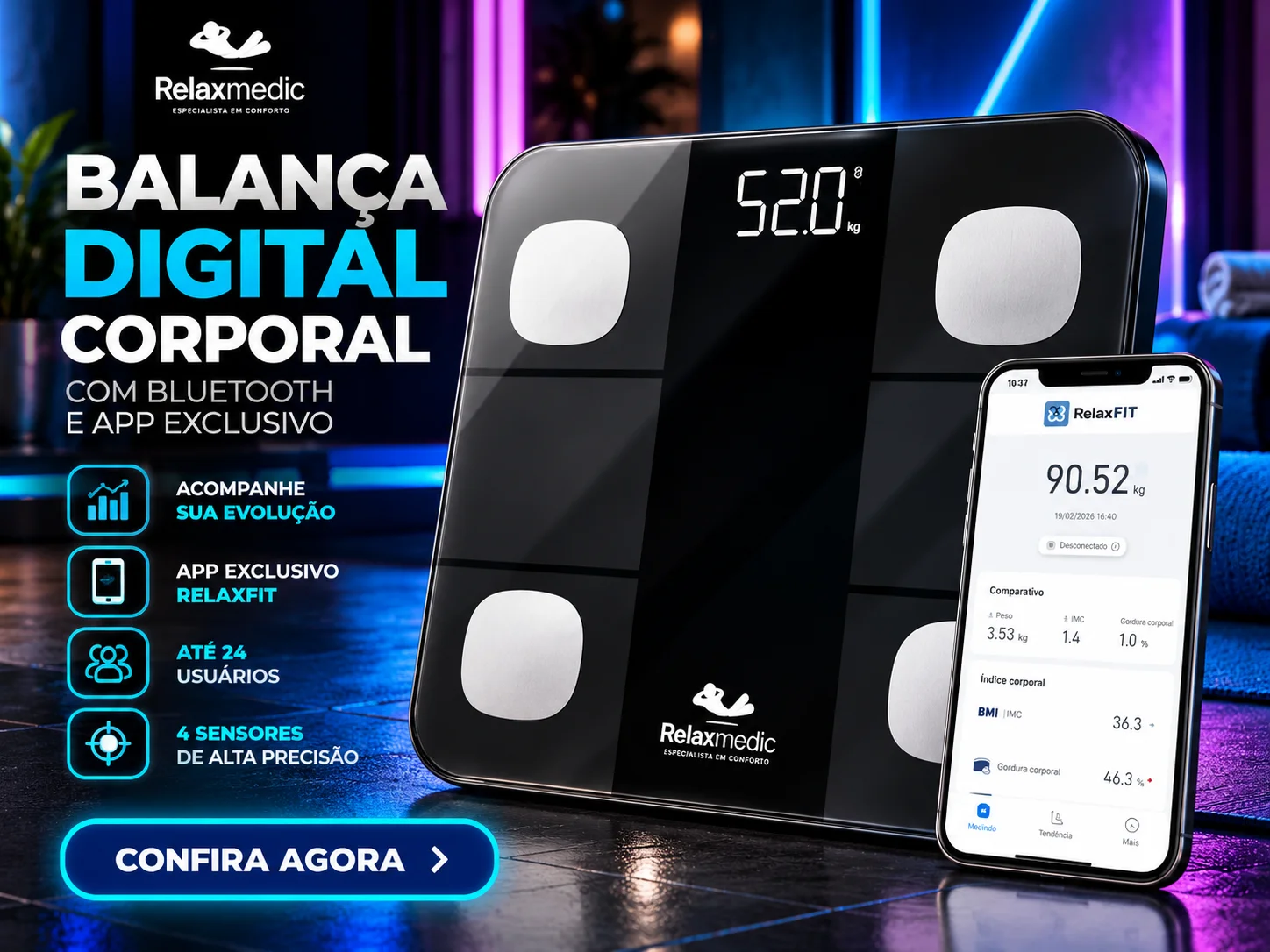 Balança Digital Corporal Bioimpedância Relaxmedic — imagem 2